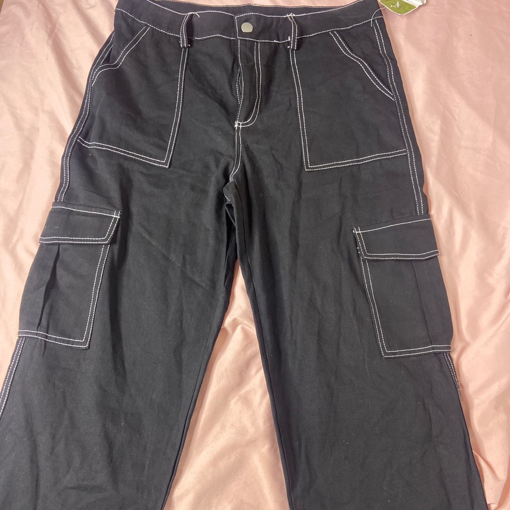 Black Cargo Wide leg Pants